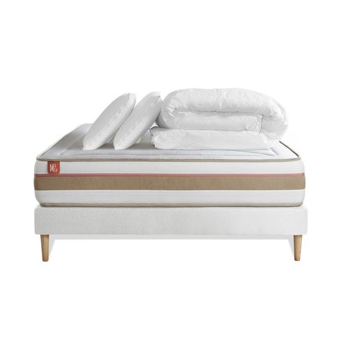 Pack Prt A Dormir Matelas Le Tendre 200x200cm Ressorts Ensaches + Memoire De Forme + Sommier Kit Blanc