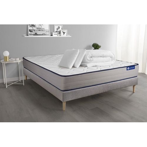 Pack Prt A Dormir Matelas Memoire De Forme Actimemo Form 140x200 Cm 5zones Confort + Sommier Kit Gris + 2 Oreillers+Couette
