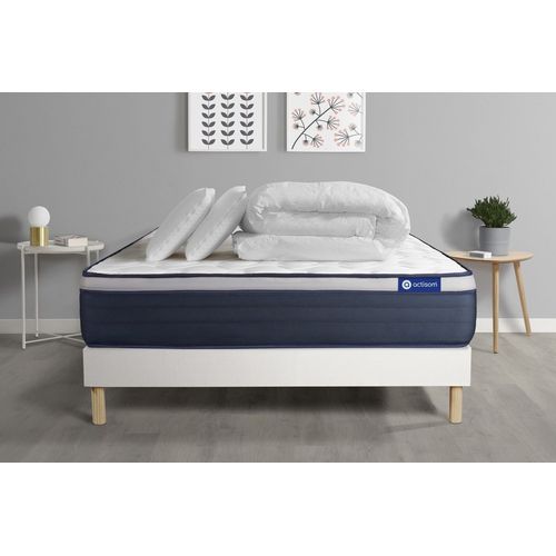 Pack Prt A Dormir Matelas Memoire De Forme Actimemo Max 140x200 Cm Maxi Epaisseur + Sommier Kit Blanc + 2 Oreillers +Couette