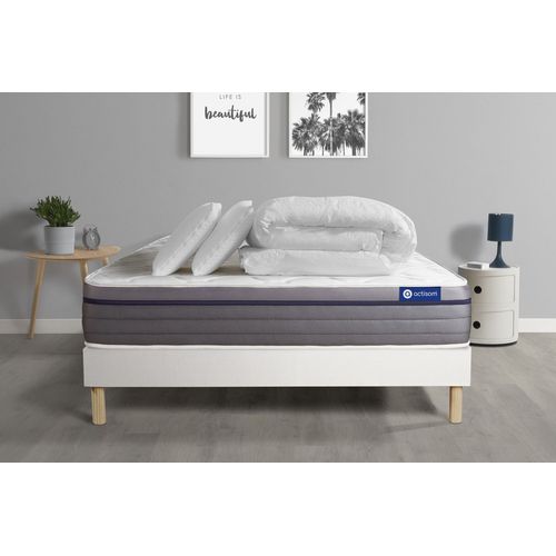 Pack Prt A Dormir Matelas Memoire De Forme Actimemo Zen 140x200 7zones De Confort + Sommier Kit Blanc + 2 Oreillers +Couette