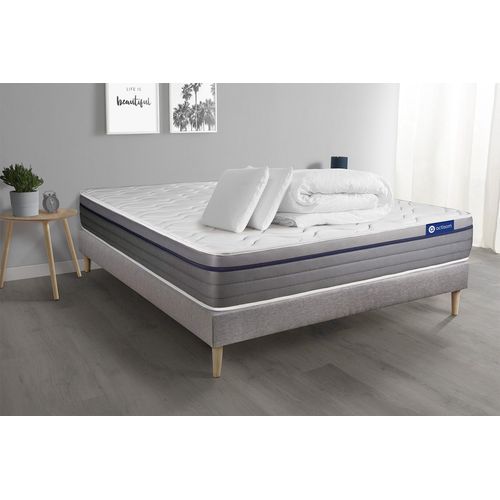 Pack Prt A Dormir Matelas Memoire De Forme Actimemo Zen 160x200 7zones De Confort + Sommier Kit Gris + 2 Oreillers +Couette