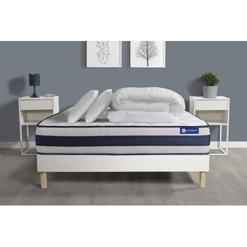 Pack Prt A Dormir Matelas Ressorts Ensaches + Memoire De Forme Actiflex Ergo 160x200 + Sommier Kit Blanc +2oreillers+Couette