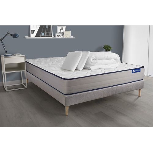 Pack Prt A Dormir Matelas Ressorts Ensaches + Memoire De Forme Actiflex Form 140x200 + Sommier Kit Gris +2oreillers+Couette