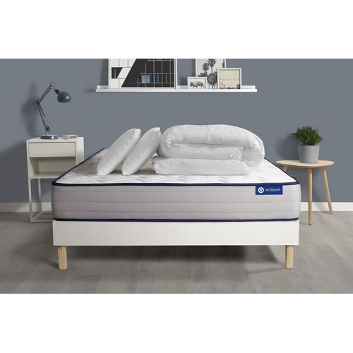 Pack Prt A Dormir Matelas Ressorts Ensaches + Memoire De Forme Actiflex Form 160x200 + Sommier Kit Blanc +2oreillers+Couette
