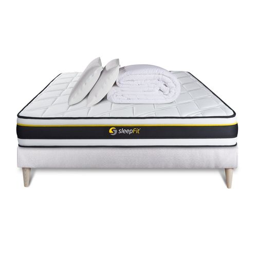 Pack Sommier + Matelas Soft 140x190 + 2 Oreillers Memoire De Forme + Couette Percale
