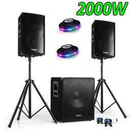 PIEDS CABLES PACK SONO DJ 2000W CUBE 1512 avec CAISSON 2 RoundMagic ENCENTES