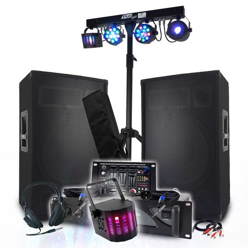 PACK SONO DJ 3400W Amplificateur 2000W, Enceintes Passives 2x700W, Table de Mixage, Euphoria Portique + 48 effets lumire LED