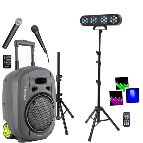 Pack Sono Enceinte Portable Autonome Bluetooth Ibiza PORT8VHF-MKII-TWS USB 400W 3 Micros - Pied Support