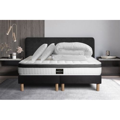 Pack Superieur 200x200 Memoire De Forme 3 Zones Double Sommier Noir