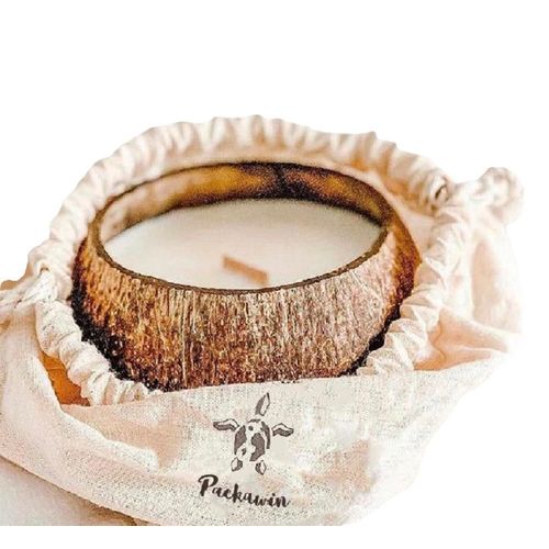 Packawin | Bougies De Noix De Coco Bio Vgtaliennes | Fait  La Main Avec Mche En Bois | Compos De Noix De Coco 100% Naturelle Et De Cire De Soja Dans La Coque Naturelle De La Noix De...