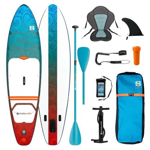 Paddle Gonflable Ocean 10'6 (320 X 76 X 15 Cm) Avec Pagaie, Sige, Leash, Pompe, Pochette Tlphone Et Sac De Transport - Bleu