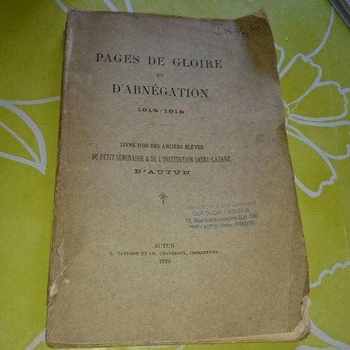 Pages De Gloire Et D'abngation 1914-1918: Livre D'or Des Anciens lves Du Petit Sminaire & L'institution Saint Lazare D'autun    de Collectif 