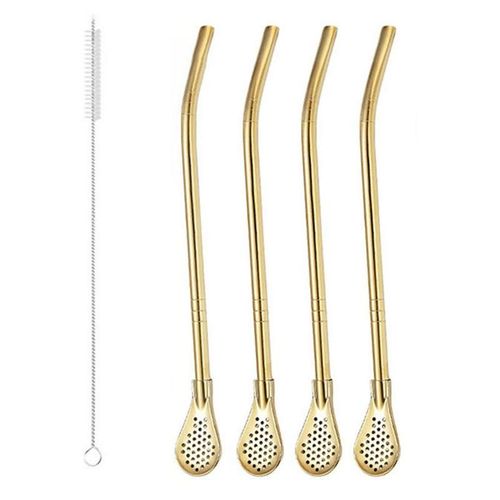 Pailles  Th En Acier Inoxydable 304, Cuillre, Placards, Filtre, Rutilisable, Bombilla, Gourde, Outils, Accessoires De Bar, 1 Ensemble