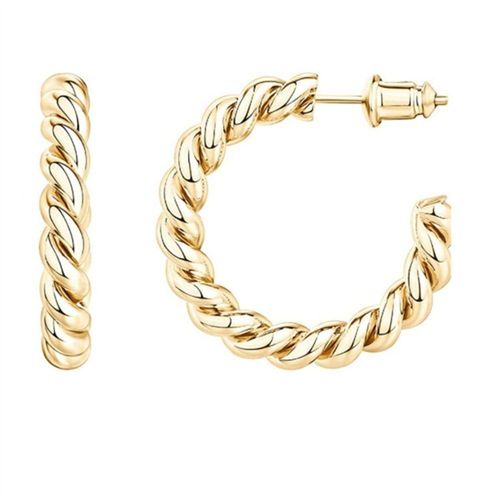 Paire De Boucles D'oreilles Corde Torsade, Boucles D'oreilles Rondes En Or Rose, Or Blanc Et Or Jaune
