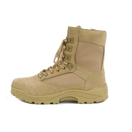 Paire De Chaussures Montantes / Boots A Lacets Et Zip En Cuir Beige (Desert) Aspect Daim Miltec - 12822104-11 - 44