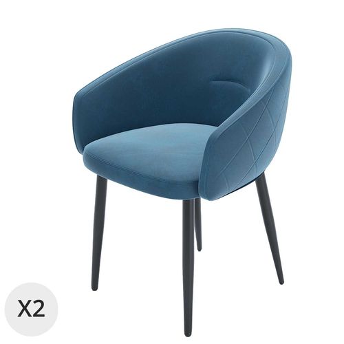 Paire De Fauteuils De Table Design Velours Bleu