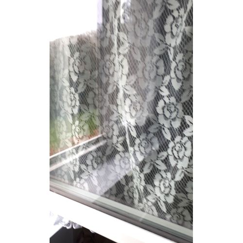 Paire De Vitrage Rideaux Maille Dentelle Blanche  Grandes Fleurs Volonts Sur Le Ct Et Au Bas - Ourlet Passe-Tringle Cousu Main - Ajustable Par Le Haut - 68x1m37 Environ - Ancien Style Rtro