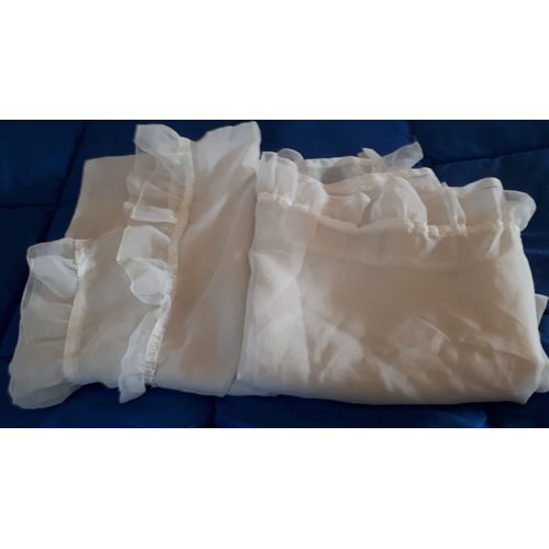 Paire De Voilage Rideaux Bonne Femme En Nylon Blanc Opaque Volants Au Bord Et Au Bas - Passe-Tringle Sous Galon Cousu -Largeur 95cm Longueur 2m10 Sans Embrases - Ancien Style Rtro