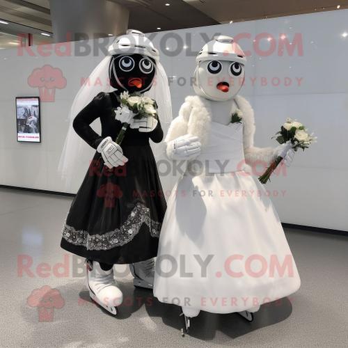 Paire Noire De Personnage De Costume De Mascotte Redbrokoly De Patins  Glace Habill D'une Robe De Marie Et De Broches