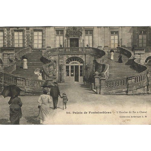 Palais De Fontanebleau .(Seine-Et-Marne) -L' Escalier Du Fer  Cheval , Vue Prise Du Parc , Le Parterre , La Cour Des Adieux . 4 Cartes Anciennes 1902/1911