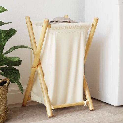 Panier  Linge Blanc Crme 41,5x36x63,5 Cm Bambou