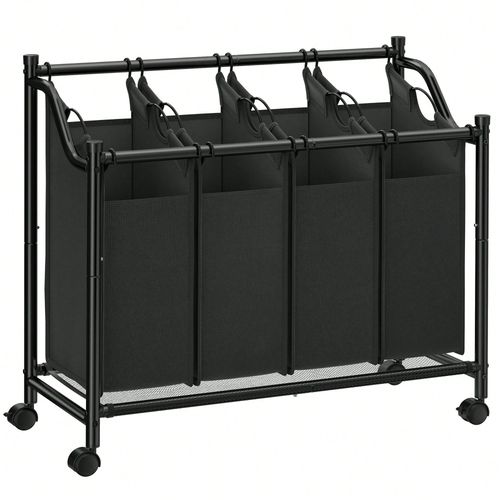 Chariot  Linge, Panier  Linge, Roulettes, Avec 4 Sacs Amovibles, 4 X 35 L, Noir