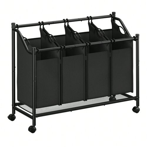 Panier  Linge Mobile, Corbeille Avec 4 Sacs Amovibles, Avec Roulettes, Pour Buanderie, Chambre, Salle De Bain, 4 X 45 L, Noir D'encre