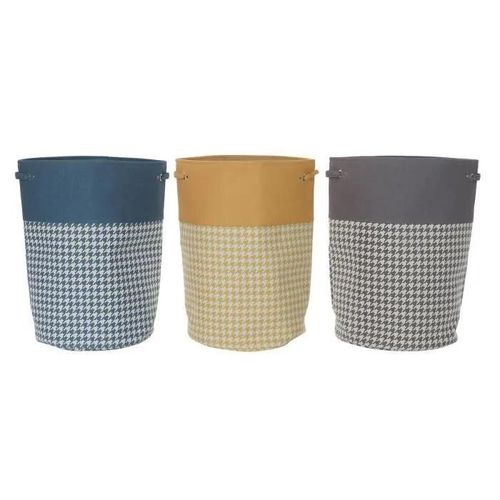 Panier  Linge Pied De Coq Gris Bleu Jaune 40 X 40 X 60 Cm (3 Units)