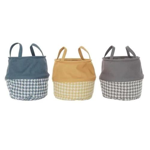 Panier  Linge Pied De Coq Gris Jaune Gris Fonc 28 X 28 X 28 Cm (3 Units)