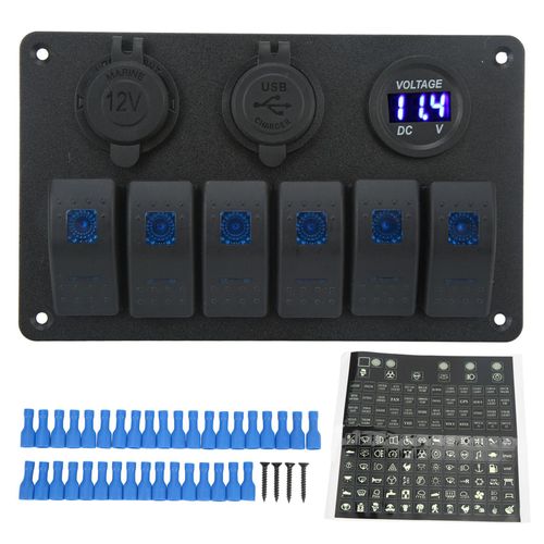 Panneau D'interrupteurs A Bascule 20 A 6 Positions 12 V 24 V, Lumiere Bleue, Etanche, Pour Bateaux, Cockpits, Suv, Camions