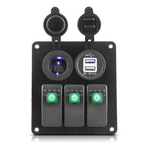 Panneau D'interrupteurs A Bascule 3 Gangs 12-24 V Avec Prise Et Double Port Usb Pour Voiture, Camping-Car, Bateau