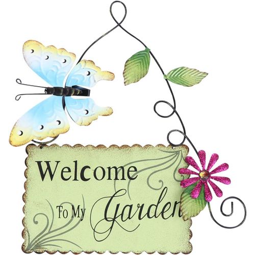 Panneau De Bienvenue En MTal Avec Papillon, Bienvenue Dans Mon Jardin, Porte D'entrE En Fer Forg, Serre, Jardin, Plaque De Bienvenue, DCoration De Porte D'entrE De Jardin (Rose Rouge)