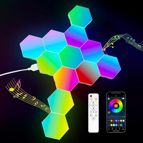 Panneau Led Hexagonal Gaming Murale Lampe - 12 Pcs Smart Deco Music Sync Modulaires Rgb Lights App Tlcommande - Gaming Setup Hexagone Appliques Murales