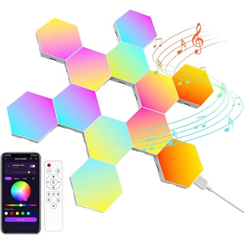Panneau Led Hexagonal Gaming Murale Lampe\U2014 12pcs Smart Music Sync Deco Modulaires Rgb Lights App&tlcommande Contrle Gaming Setup Hexagone Creative Appliques Murales[Led5263827]