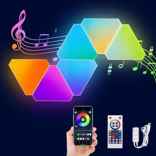 Panneau Lumineux Led Triangulaire Applique Murale, 6 Led Dimmable Intelligente Rgbic Triangulaire Panneau Lumineux Gaming Murale Lampe Diy Design Bluetooth Musique Sync Jeu Dcoration