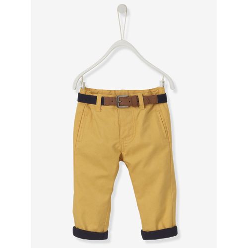 Pantalon Bb Garon Coupe Chino En Toile Double + Ceinture - Jaune Moutarde (Vertbaudet)