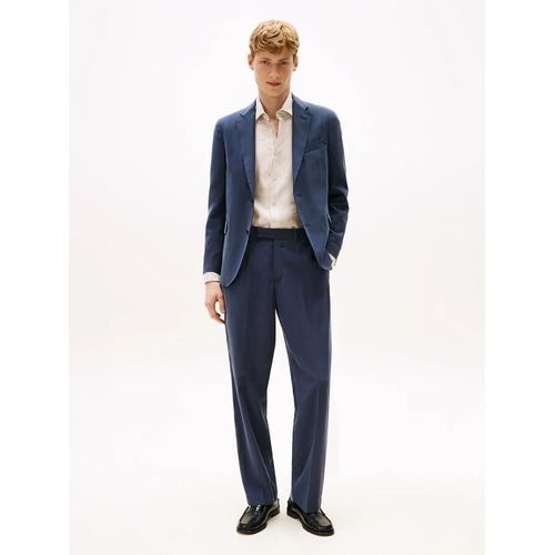Pantalon Coupe Standard  Pinces Solid Viscose Fluid Fabric/Blue - 52