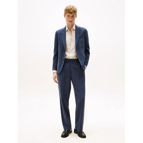 Pantalon Coupe Standard  Pinces Solid Viscose Fluid Fabric/Blue - 50