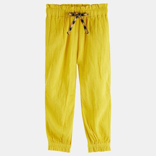 Pantalon En Coton Bio Crpon Large Jaune Moutarde