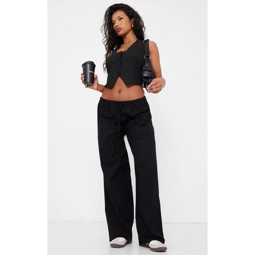 Pantalon En Coton Et Effet Lin Mlangs Noir  Cordons Ajustables, Noir