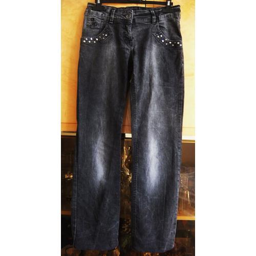 Pantalon Jeans Noir Fille 16 Ans  Clous Poches Bilook