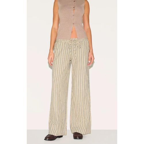 Pantalon Large En Coton Gris Pierre  Fines Rayures Et Taille Basse, Gris Pierre