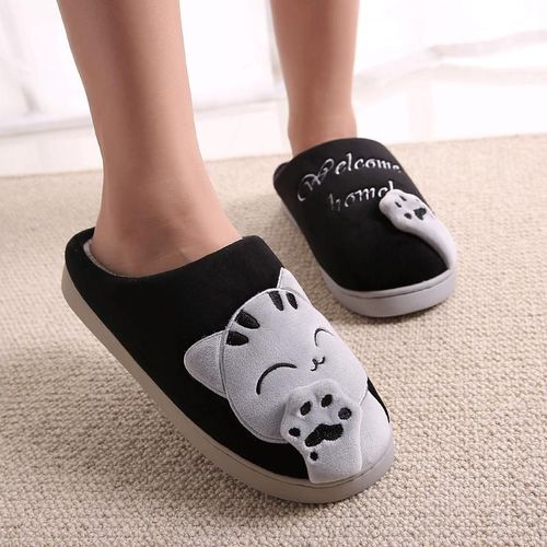 Pantoufle Femme Chaussure Maison Hiver Antidrapantes En Fourrure Pour Femmes, Chat De Dessin Anim, Chaussures De Sol En Mousse  Mmoire De Forme Pour Hommes Et Filles - 35