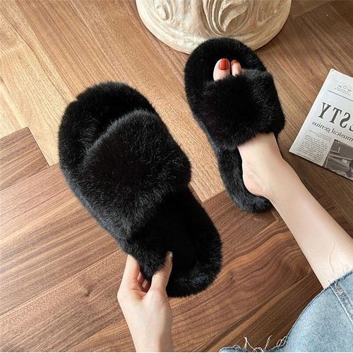 Pantoufles  Fourrure Pour La Maison, Chaussures Pour Femmes, Sandales Mignonnes En Peluche En Poils De Renard, Pantoufles En Fourrure D'intrieur, Pantoufles D'hiver Pour Femmes, Taille 42 - 39