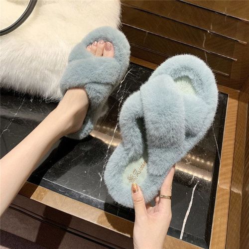 Pantoufles  Fourrure Pour La Maison, Chaussures Pour Femmes, Sandales Mignonnes En Peluche En Poils De Renard, Pantoufles En Fourrure D'intrieur, Pantoufles D'hiver Pour Femmes, Taille 42 - 36 1/2