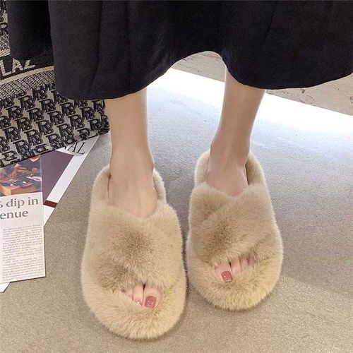 Pantoufles  Fourrure Pour La Maison, Chaussures Pour Femmes, Sandales Mignonnes En Peluche En Poils De Renard, Pantoufles En Fourrure D'intrieur, Pantoufles D'hiver Pour Femmes, Taille 42 - 34