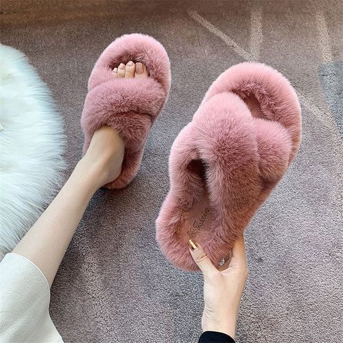 Pantoufles  Fourrure Pour La Maison, Chaussures Pour Femmes, Sandales Mignonnes En Peluche En Poils De Renard, Pantoufles En Fourrure D'intrieur, Pantoufles D'hiver Pour Femmes, Taille 42 - 35 1/2
