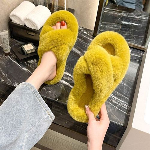 Pantoufles  Fourrure Pour La Maison, Chaussures Pour Femmes, Sandales Mignonnes En Peluche En Poils De Renard, Pantoufles En Fourrure D'intrieur, Pantoufles D'hiver Pour Femmes, Taille 42 - 34