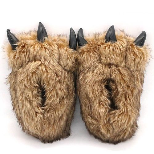 Pantoufles Chaudes Antidrapantes En Coton Pour Hommes/Femmes, Pantoufles D'hiver En Forme De Main En Peluche, Griffe De Tigre, Dinosaure - 41