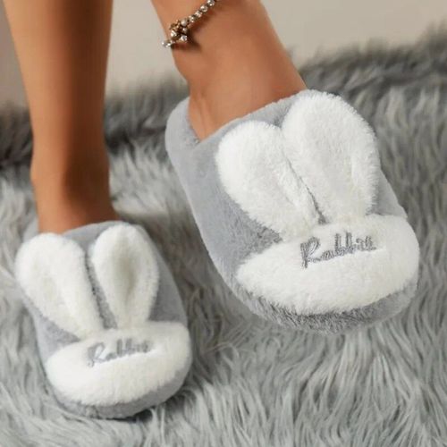 Pantoufles Chaudes En Coton Avec Oreilles De Lapin Pour Femme,Chaussures D'niken Peluche,Nouvelle Mode Automne Hiver 2023